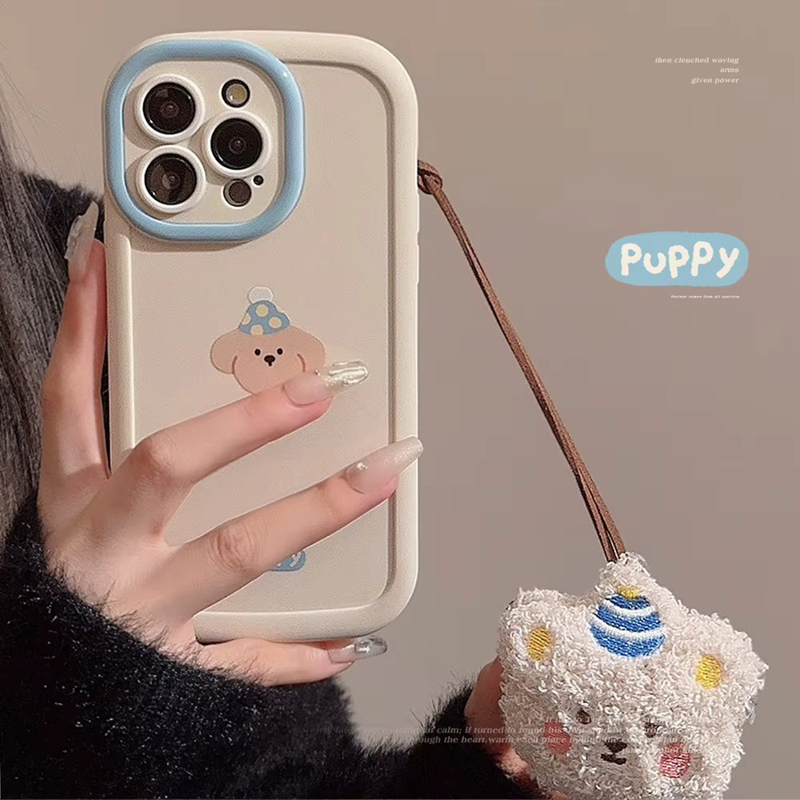 Stoßfeste iPhone Schutzhülle mit Cartoon-Welpen-Design und Bären-Anhänger von MUQGEW - Bild 2