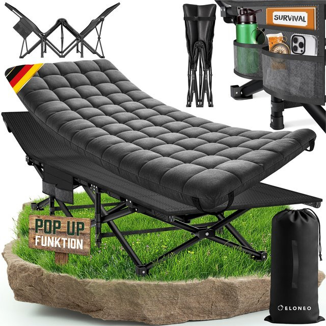 ELONEO Klappbares Feldbett mit Premium Auflage, Belastbarkeit bis 200 kg, Anthrazit - Bild 1