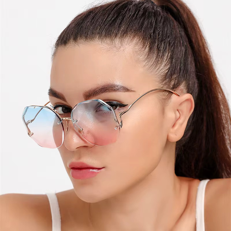Randlose Sonnenbrille, Polygon-Design, rund, Unisex, Metall - Bild 1