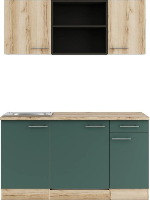 OPTIFIT Miniküche Livorno290/Savona405 in Steingrün und Wildeiche Nachbildung, Breite: 150 cm, Höhe: 82 cm, Tiefe: 54,5 cm - Bild 1