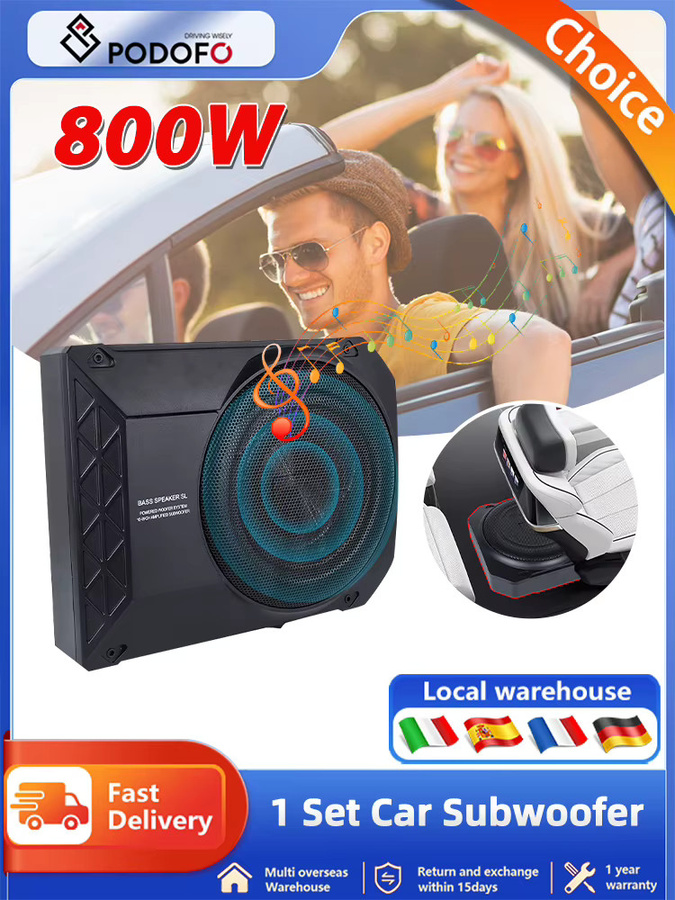 Podofo 10-Zoll Aktiver Subwoofer 800W Unter-Sitz-Autoaudio-Gehäuse in Schwarz mit Audiokabel und Audioprozessor - Bild 6