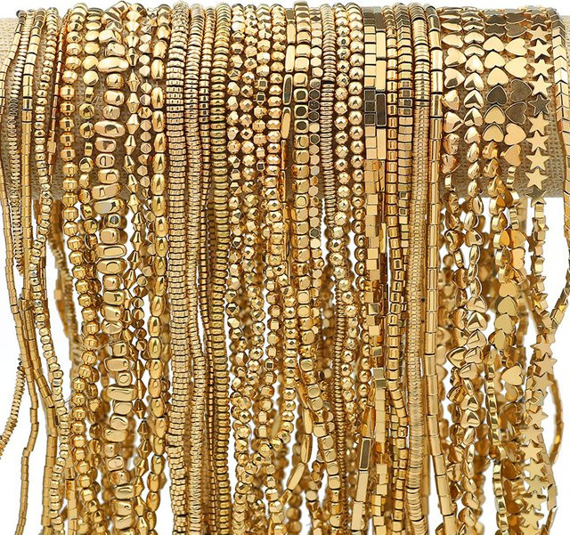 JHNBY Perlen Hämatit Naturstein, verschiedene Formen, Gold überzogen - Bild 1