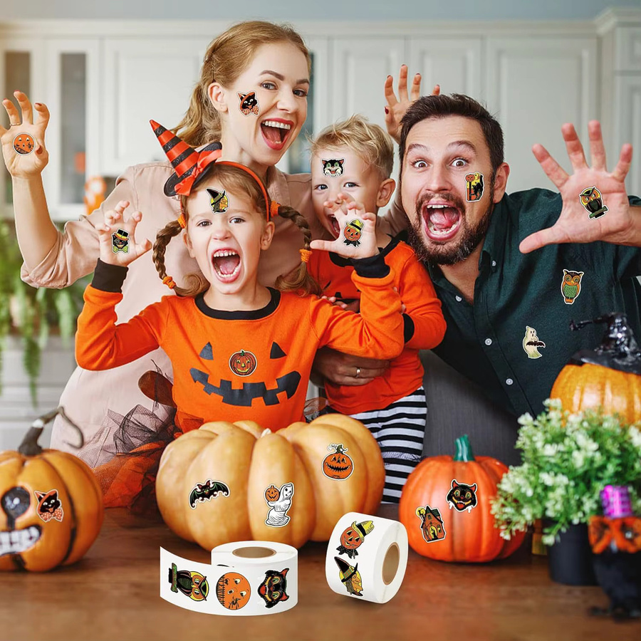500 Stück Halloween-Aufkleber von TYFYO in Multicolour mit Kürbis, Fledermaus und Hexe für Kinder - Bild 5