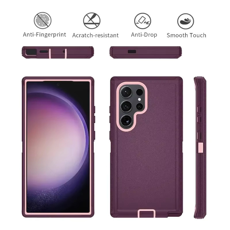 Robuste 3-in-1 Rüstungshandyhülle für Samsung Galaxy S25 S24 S23 S22 S21 S20 FE Plus Note 20 Ultra, stoßfeste PC und TPU Defender Abdeckung in Purple - Bild 2
