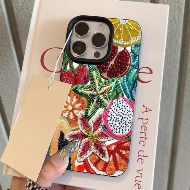 Stoßfeste Handyhülle mit Retro-Fruchtmuster für Apple iPhone 11 bis 17 Pro Max, Farbe: Schwarz/Mehrfarbig - Bild 1