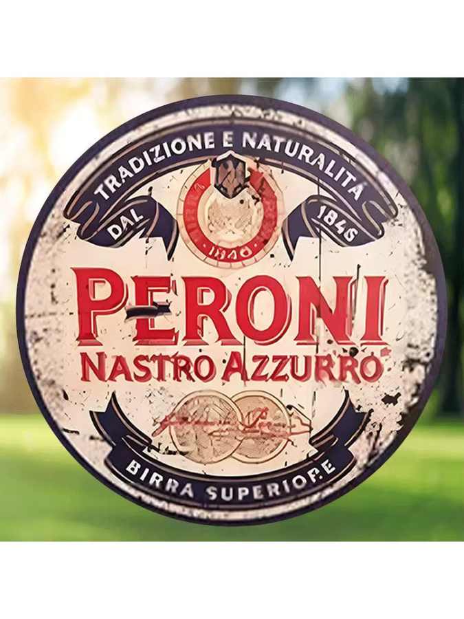 Potdemiel Vintage Peroni Nastro Azzurro Rundes Aluminium-Wandkunst Schild, Durchmesser: 20,32 cm, Mehrfarbig - Bild 2