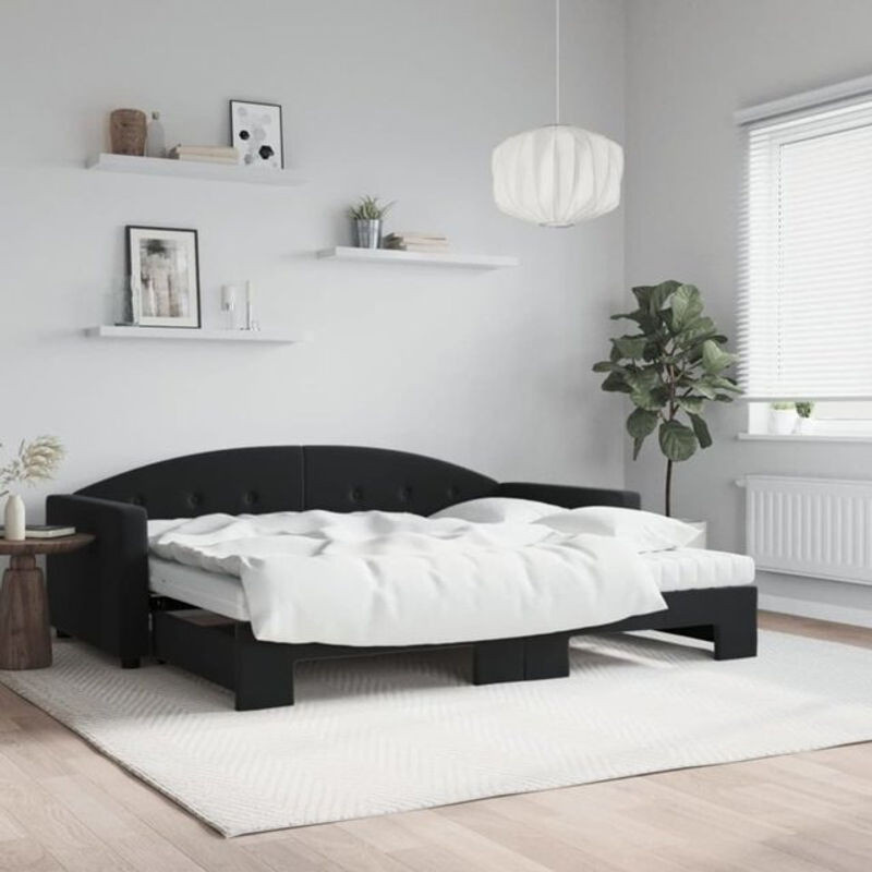Ausziehbares Funktionsbett mit Matratze von vidaxl in Schwarz aus Samt und Metall, B/T/H: 90 x 200 cm - Bild 1