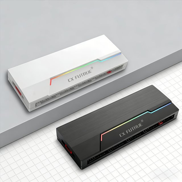 AuyiHomu Dualer 10-Port 4-Pin PWM 5V 3-Pin ARGB Lüfter-Hub mit Fernbedienung für PC-Gehäusekühlung in Schwarz - Bild 1