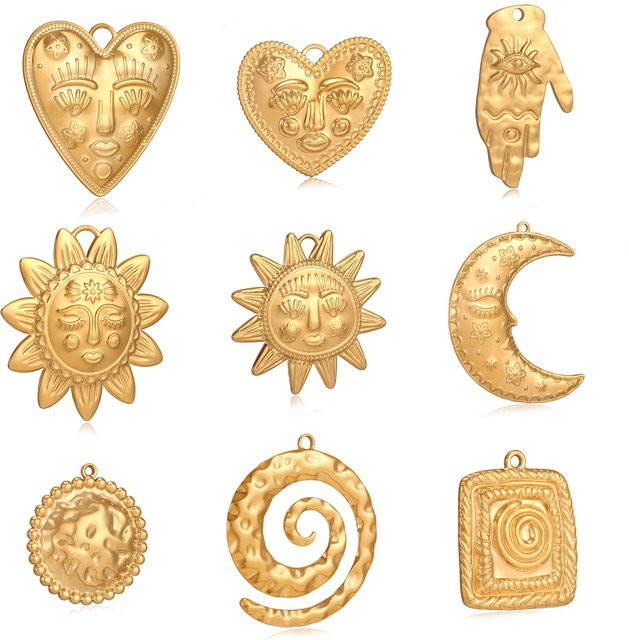 DOOYIO Charms Anhänger, Edelstahl, Gold, Sonne/Mond/Herz - Bild 1