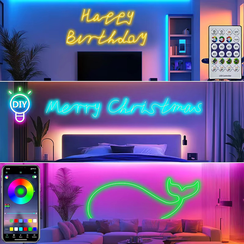 Aogled RGBIC Neon-LED-Lichtleiste in Multicolour mit App- und Fernbedienung, Musiksynchronisation und Timer-Funktion - Bild 5