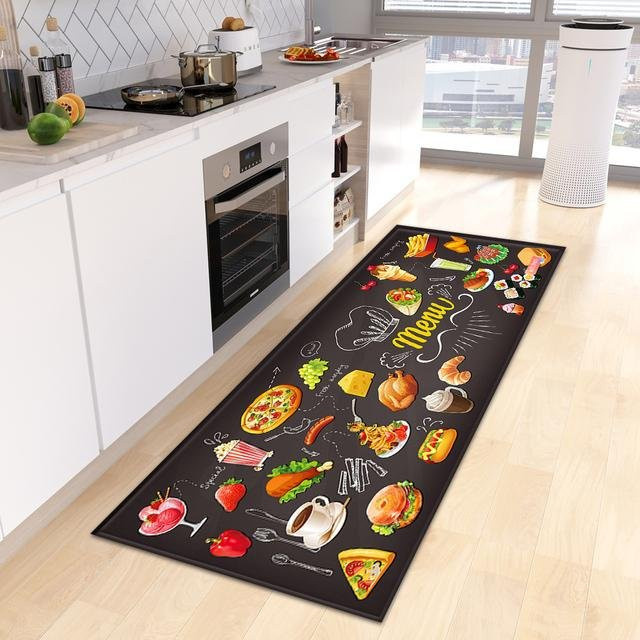 Karpetti Küchenbodenmatte Set aus 2 Stück, Dekorative Fußmatte mit Kinder-Motiv, Schwarz, Rutschfest und Waschbar, B/T: 40 x 60 cm und 40 x 120 cm - Bild 1