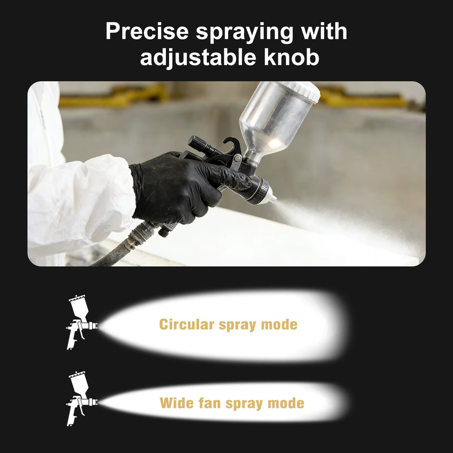 KCNKCN HVLP Spritzpistole Set für Automotive Lackierungen in Schwarz mit Düsen 1,4mm, 1,7mm, 2,0mm und 2,5mm sowie Luftkompressor-Regler - Bild 3