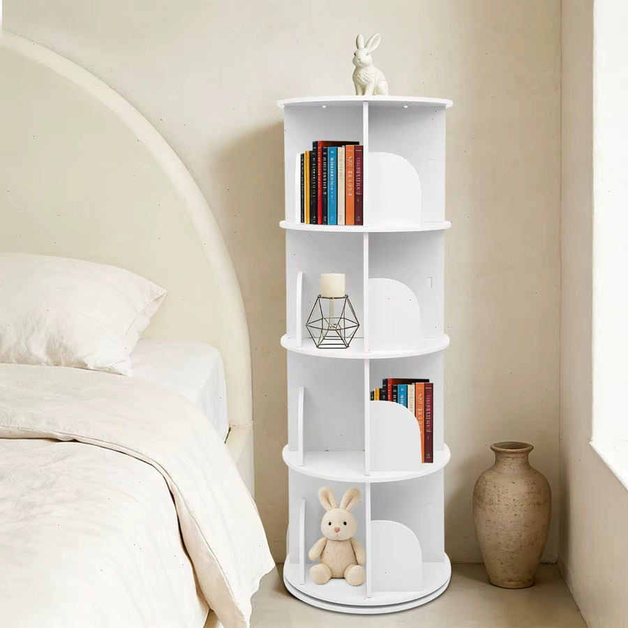 Drehbares Bücherregal Bymaocar mit 4 Ebenen und 16 Fächtern, Weiß, 360 Grad drehbar und verstellbare Regalböden - Bild 1