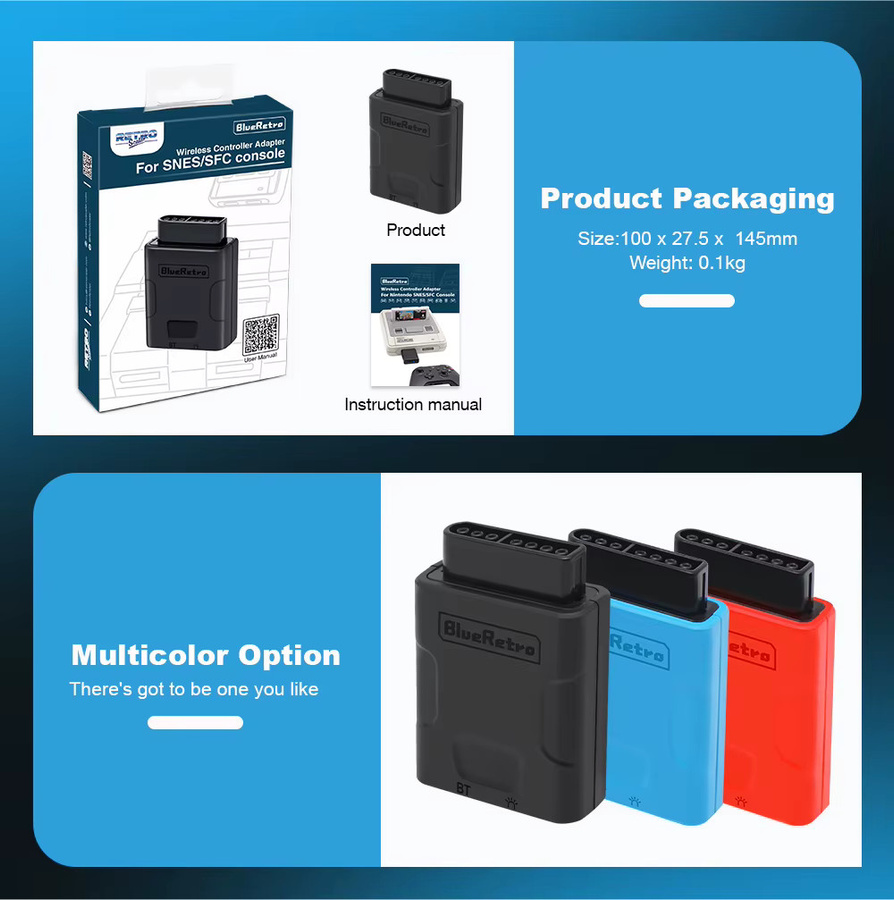 RetroScaler Blueretro Wireless Controller Adapter in Schwarz für SNES SFC Konsole zu PS4 PS5 Switch Pro Joycon und Xbox One S via Bluetooth - Bild 4