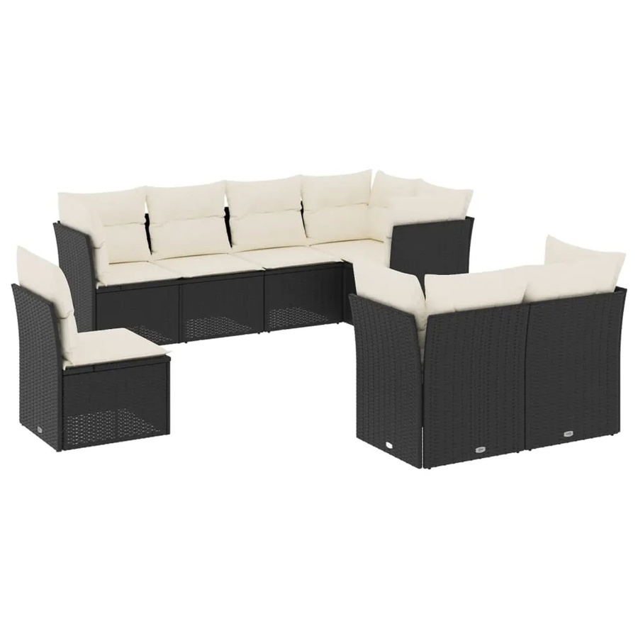 vidaXL 8-tlg Garten-Sofagarnitur in U-Form aus Polyrattan mit Kissen, Schwarz - Bild 2