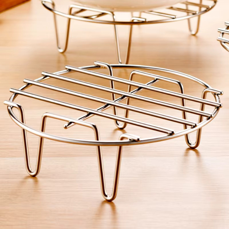 HUXUAN Mehrzweck-Luftfritteuse-Rack aus Edelstahl in Silber, runder Grilldrahthalter für Brot, Braten und Dampfgaren - Bild 2
