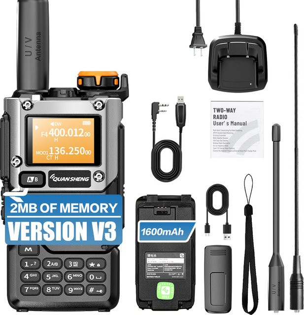 QUANSHENG UV-K5(8) V3 Walkie-Talkie in Schwarz mit 5W, 50-600MHz, Air-Band RX, 2MB Speicher und USB-C Anschluss - Bild 1