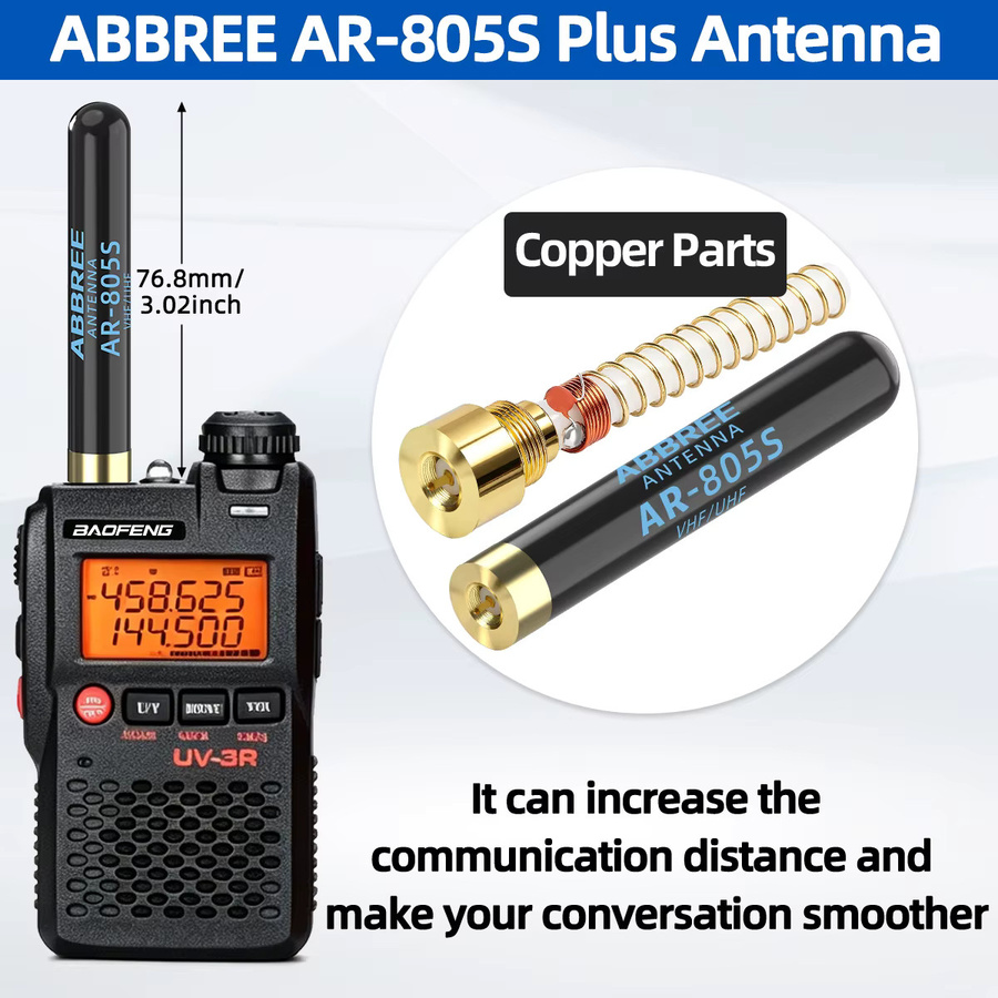 ABBREE AR-805 Plus Walkie-Talkie-Antenne mit hoher Verstärkung, Dualband, SMA-Stecker, Schwarz, kompatibel mit Retevis RT1 RT3S RT3 RT8 RT81 und TYT MD-380/UV8000D Funkgeräten - Bild 5