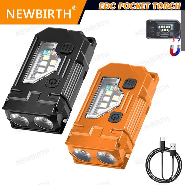 NEWBIRTH Mini USB wiederaufladbare LED-Taschenlampe mit Magnet und COB-Notlicht in Rot und Blau - Bild 1