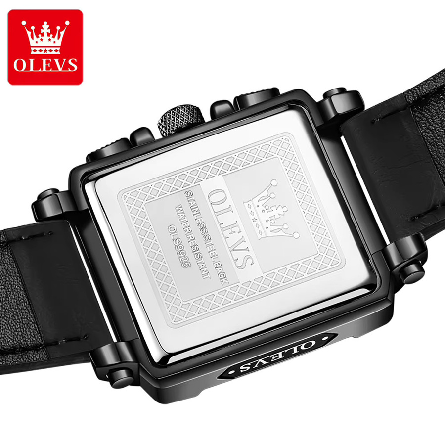 OLEVS Armbanduhr, Quarz, Edelstahl, Leder, Schwarz, Gold, Herren - Bild 2