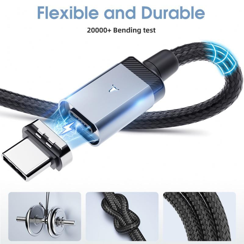 Fonken Magnetisches USB-C-Schnellladekabel Set mit PD 65 W USB-C-auf-Typ-C und 27 W USB-C-auf-Lightning für iPhone und Samsung, Schwarz, Länge: 2 m - Bild 7