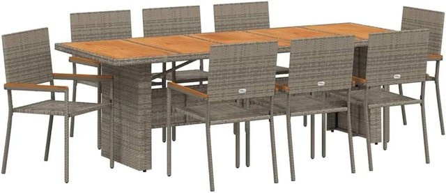 vidaXL Garten Essgruppe aus 9 Teilen in Grau aus Poly-Rattan und Holz - Bild 1