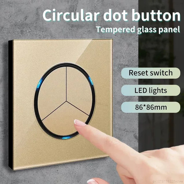 Goldener Glas-Lichtschalter mit USB-Buchse und Reset-Knopf für Schlafzimmer, 1-4 Gang, EU/UK Standard - Bild 1
