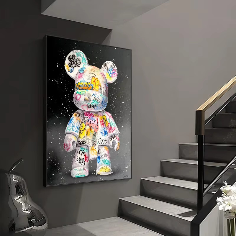 Potdemiel Wandbild Niedlicher Bär Graffiti Pop-Art Leinwanddruck in Mehrfarbig - Bild 2
