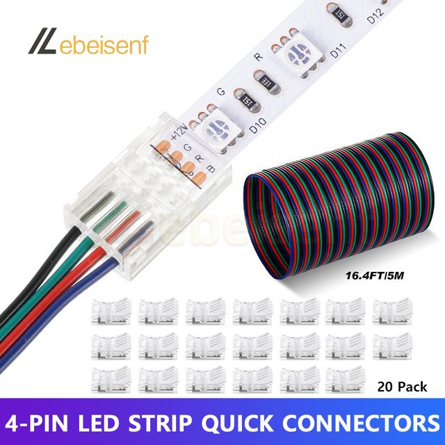 20er Packung lötfreie LED-Streifenverbinder transparent, 4-polige Schienenbeleuchtungsverbinder für RGB-LED-Streifen, 8mm und 10mm Pin-Stecker - Bild 1