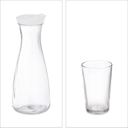Relaxdays Wasserkaraffen Set aus Glas und Kunststoff, transparent, tropffrei mit Deckel