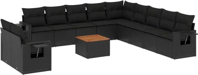 vidaXL 12-tlg. Garten-Sofagarnitur in L-Form aus Polyrattan mit Kissen in Schwarz - Bild 1