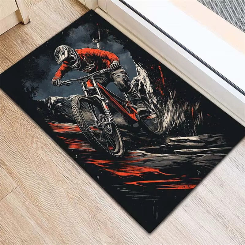 VIKAMA 3D-Teppich mit Mountainbike-Muster in Multicolour, schmutzabweisend und pflegeleicht, rechteckiger Teppich für Wohnzimmer, Schlafzimmer oder Büro - Bild 3