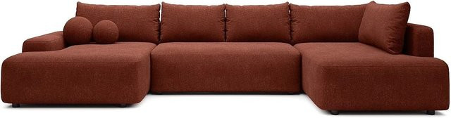 Vente-unique Schlafsofa Daviso in Terracotta mit L-Form und Ausziehfunktion, Breite: 360 cm - Bild 1