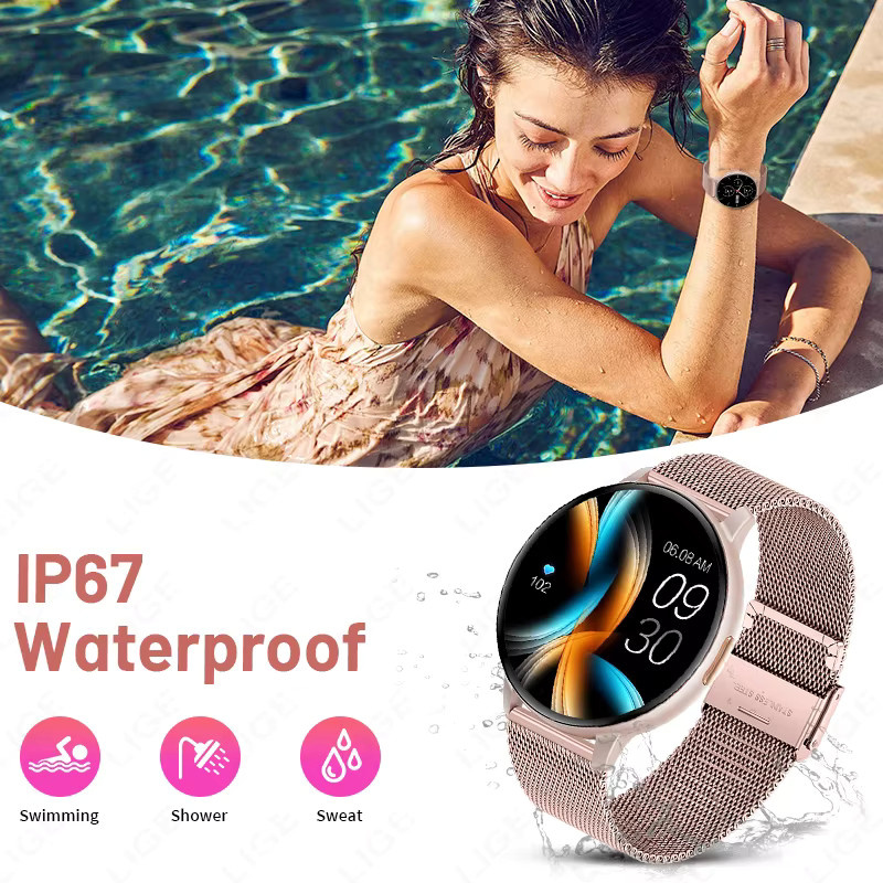 LIGE Smartwatch, Edelstahl, Milanaise, Pink, Unisex, Wasserdicht - Bild 4