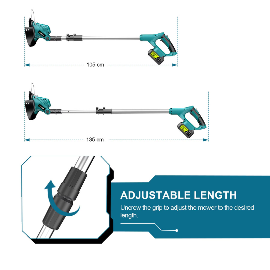 Gisam Bürstenloser Elektrischer Rasenmäher Kabelloser Garten-Grasschneider für Makita LXT 18V Akku, Länge: 105-135 cm - Bild 6