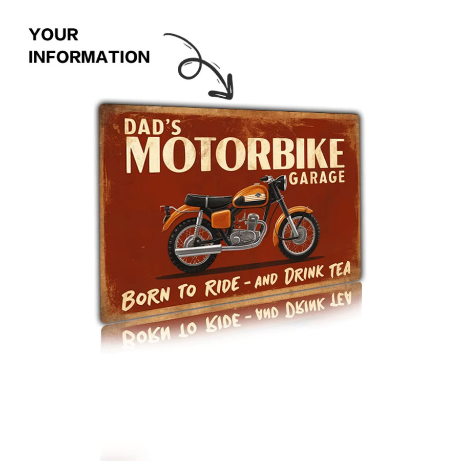 Personalisiertes CIFBUY Motorrad-Garage-Schild aus Metall in Rot im Vintage-Design zur Wanddekoration für Motorrad- und Dirt-Bike-Enthusiasten - Bild 2