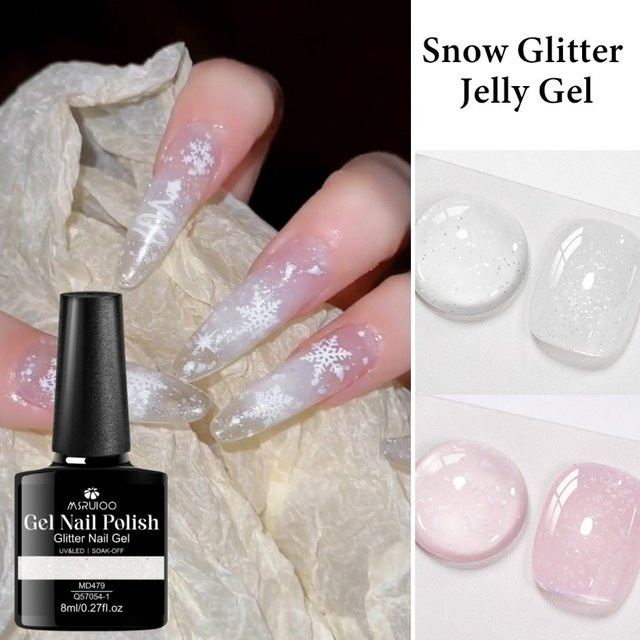 MSRUIOO Glitter Gelee Nagellack, 8 ml, Schneeflocken Form, Schimmernd - Bild 1