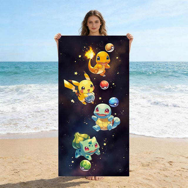 Potdemiel Pokemon Starry Sky Strandtuch mit Pikachu und Kanto Starters in Multicolour - Bild 1
