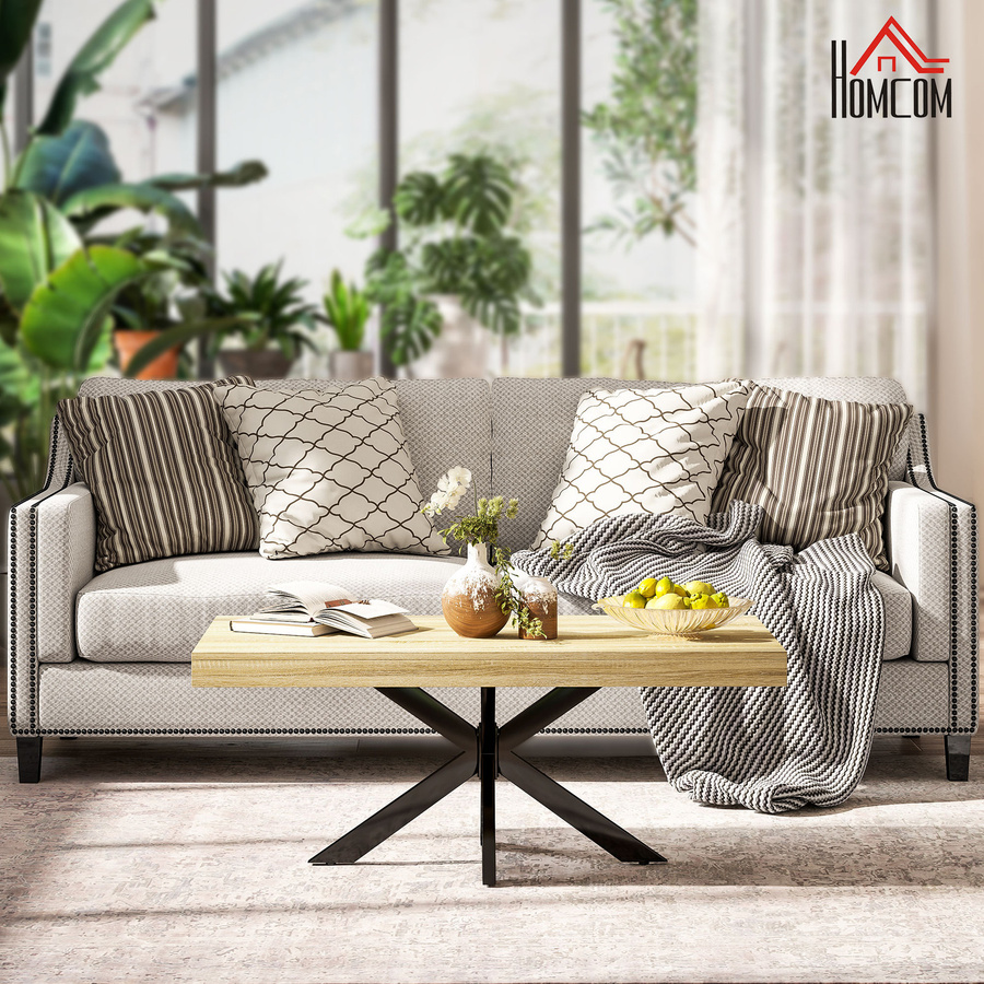 HOMCOM Rechteckiger Couchtisch im Industriestil aus schwarzem Metall und Holzoptik, B/T/H: 110 x 60 x 45 cm - Bild 2