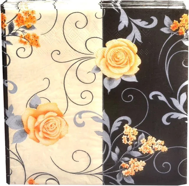 GUANYAO Papier Servietten mit Blumenmuster, 20er Paket, Schwarz und Gelb, B/B: 33 x 33 cm - Bild 1