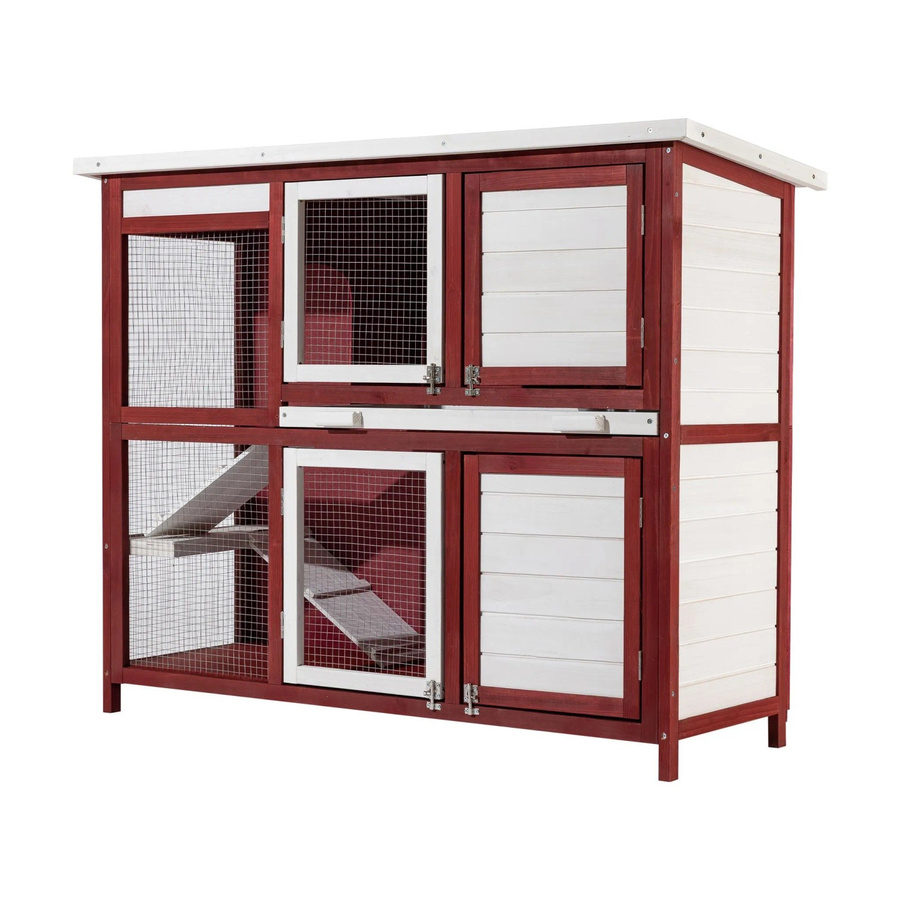 Wiltec Kaninchenstall aus Holz mit Drahtgitter, rot-weiß, B/T/H: 117,5 x 41,0 x 100,0 cm - Bild 2