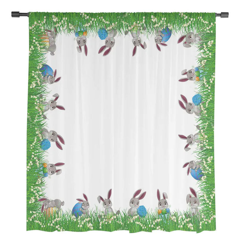 A Family Of Home Textiles Ostern Tüllvorhang mit Gras, Bunny und Eiern für Wohnzimmer, Küche und Schlafzimmer, B: 135 cm, H: 114 cm - Bild 4