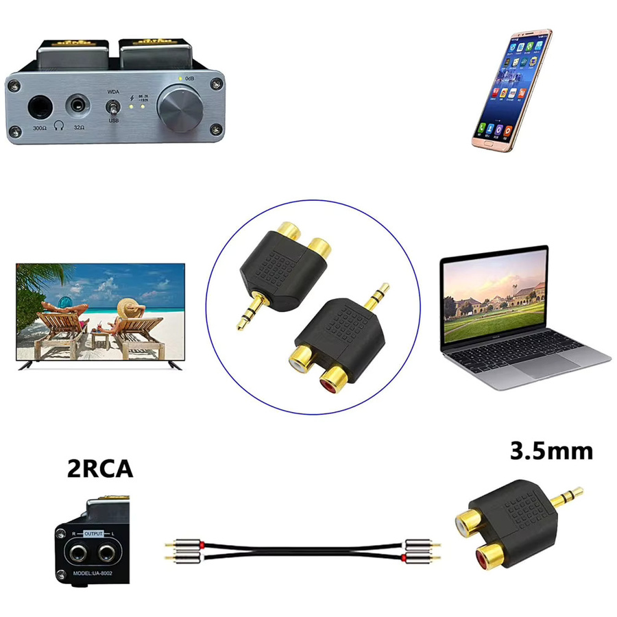 FRHY Audio-Splitter-Kabel 3,5 mm Klinke auf 2-RCA Stereo Adapter, vergoldet, Schwarz - Bild 4