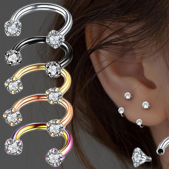 WTX Hufeisen Ring Piercing, Edelstahl, Zirkonia, Silber, Damen - Bild 1