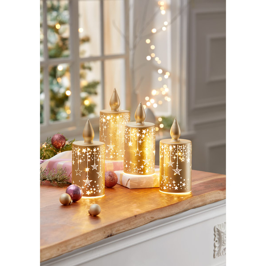 LED-Glaskerze Viva Domo in Gold, runde Stumpenkerze für Advent und Weihnachten - Bild 2