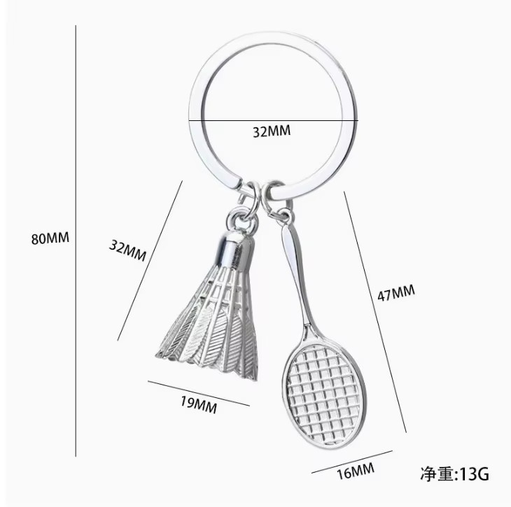 Stmanya Schlüsselanhänger Badminton, Silber, Unisex - Bild 2