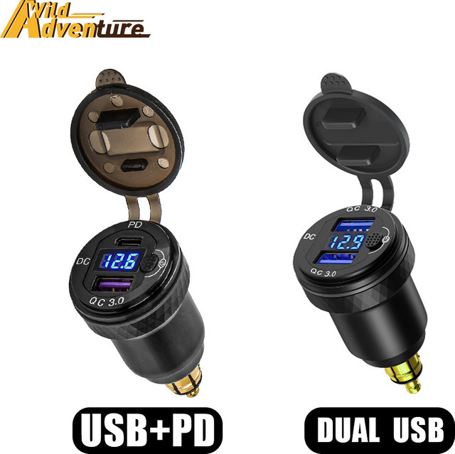 Hella DIN USB Ladegerät mit USB PD 3.0, QC 3.0, USB-C und Voltmeter sowie ON-OFF Schalter in Schwarz für BMW und Ducati Tiger 900 800 - Bild 1