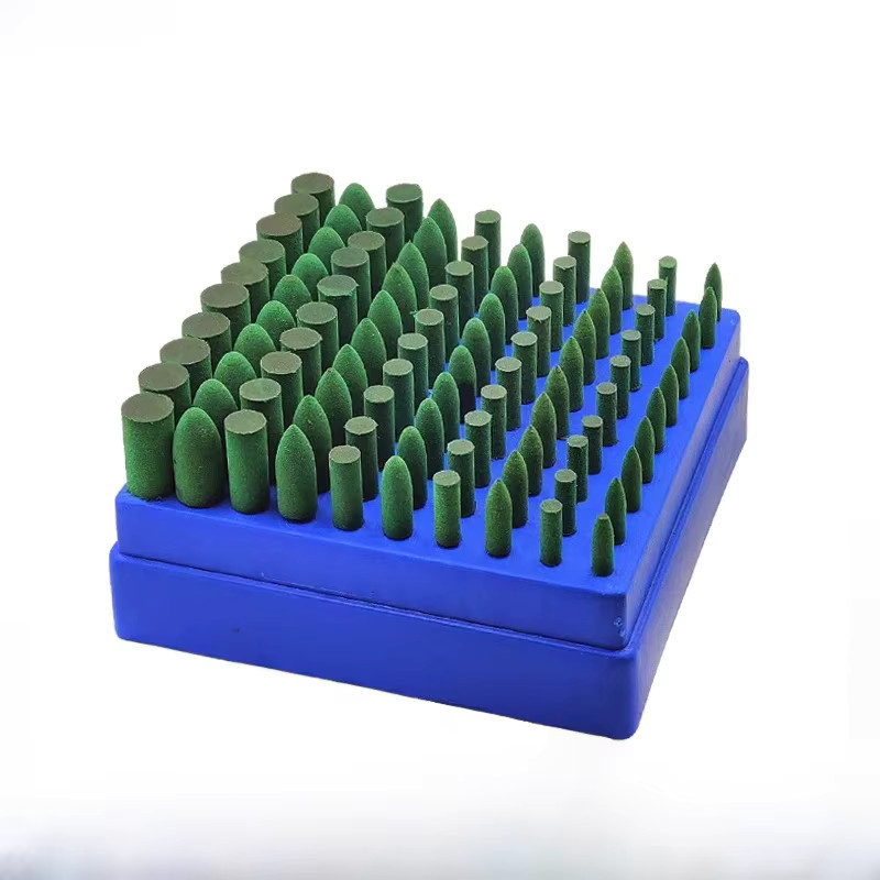 E-HOMEWAY Schleifpunkte aus Gummi mit 3mm Schaft, 100 Stück, Grün, für Dremel und Rotationswerkzeuge zum Polieren und Schleifen - Bild 1