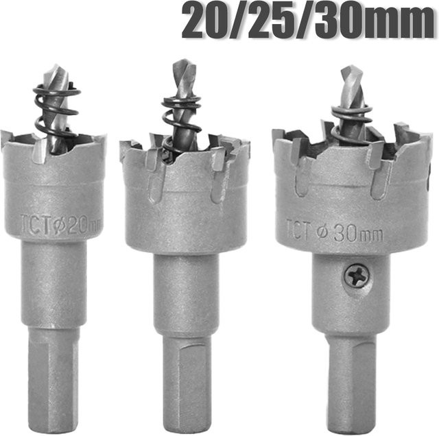 SHENSEN TCT Lochsäge Set mit Hartmetallspitze für Metall und Edelstahl, 3 Stück, Farbe: Silber, Durchmesser: 20 mm, 25 mm, 30 mm - Bild 1