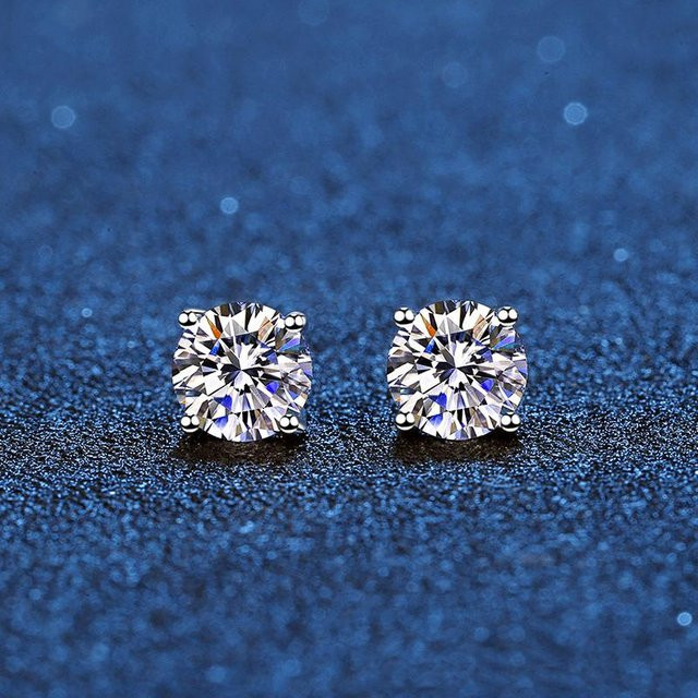 Wucifang Jewelry Ohrstecker Moissanit, Weißgold beschichtetes Silber, Diamant, Unisex - Bild 1